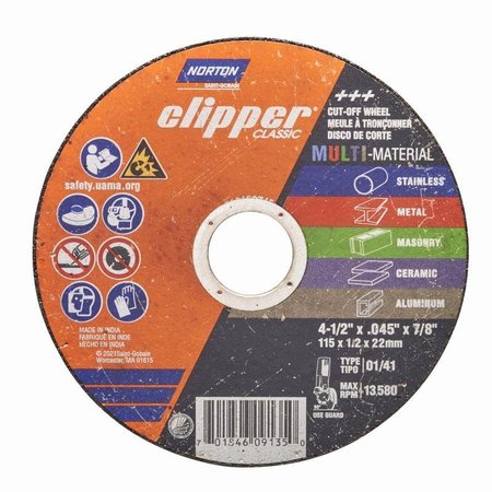 NORTON DOOR CONTROLS Norton Clipper 4-1/2 in. D X 7/8 in. Aluminum Oxide/Silicon Carbide Classic Cut-Off Wheel 1 pk 70184609135